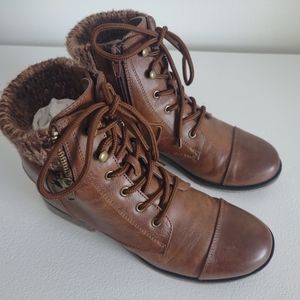 Mudd MDalto Cognac Lace Up Sweater Trimmed Side Zip Boots Women's SZ 8 US 38 EU